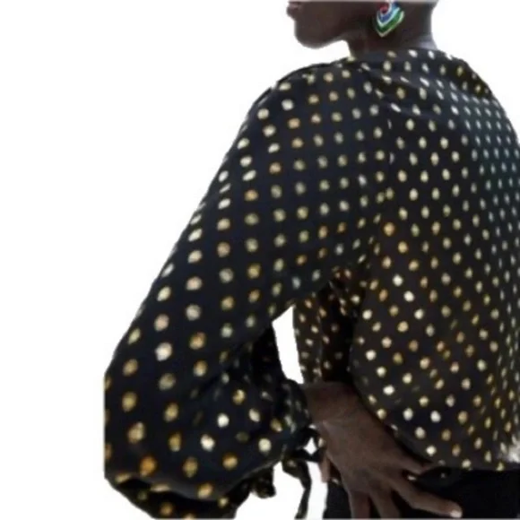 “ZARA” Gold Polka Dot Wrap Blouse BodySuit - Picture 3 of 16